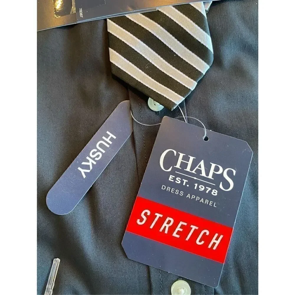 CHAPS BOYS MEDIUM (10/12 HUSKY) BLACK SHIRT AND TIE SET